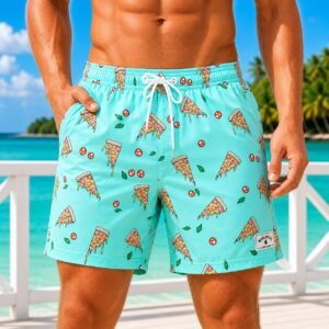 Herren Pizza Print Beach Shorts