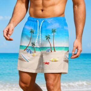 Herren Beach Shorts mit 3D Strandmotiv