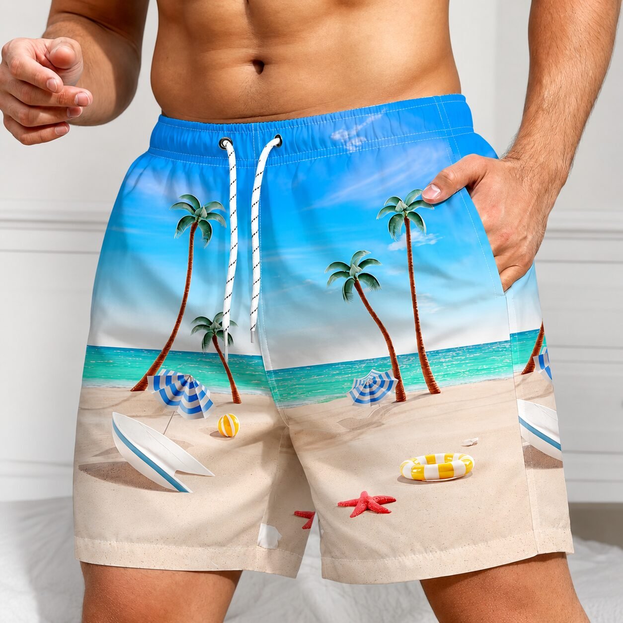 Herren Beach Shorts mit 3D Strandmotiv - Image 3